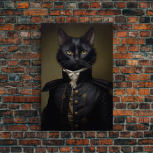 Carregar imagem no visualizador da galeria, Admiral Meow Reporting For Duty, Victorian Cat Portrait Art, Framed Canvas Print, Gothic Dark Academia Wall Art
