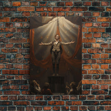 Load image into Gallery viewer, The Macabre Circus, Spooky Cursed Circus Act, Framed Canvas Print, Halloween Poster Art, Horror Prints, Victorian Circus Act
