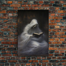 Load image into Gallery viewer, He&#39;s really into that book man, why is that ghost reading? Spooky Victorian Halloween Oil Painting Canvas Print, Halloween Decorations
