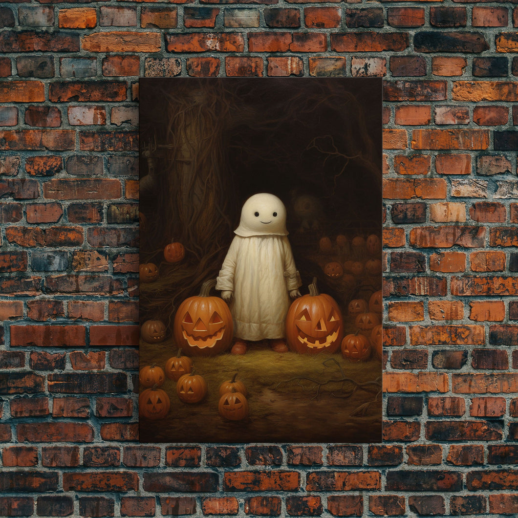 Cute Lil Boo, Ghost Art, Framed Canvas Print, Halloween Canvas Art, Horror Prints, Gothic Victorian Halloween Decor, Cute Ghost