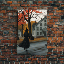 Load image into Gallery viewer, Halloween Abstract Art, Framed Canvas Print, Witch On The Streets of Salem, Halloween Decor- Witchcraft Art
