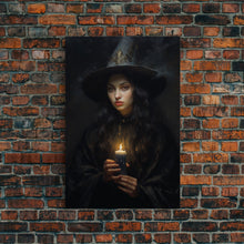 Load image into Gallery viewer, The Witch And The Candle, Gothic Victorian Art, Framed Canvas Print, Halloween Canvas, Halloween Decoration, Dark Academia Gothic Art
