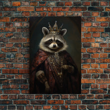 Load image into Gallery viewer, The Raccoon King, Framed Canvas Print Or Canvas, Victorian Animal Print Oil Painting, Funny Halloween Decor
