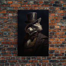 Carregar imagem no visualizador da galeria, Funny Raccoon Art, Framed Canvas Print Or Poster, Funny Halloween Art, Victorian Raccoon Oil Painting Portrait, Victorian Business Raccoon
