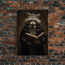 Carregar imagem no visualizador da galeria, Funny Raccoon Art, Framed Canvas Print Or Poster, Funny Halloween Art, Victorian Raccoon Oil Painting Portrait, Victorian Preacher Raccoon
