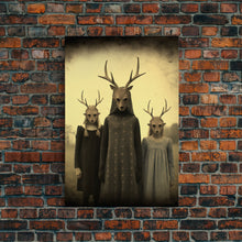 Load image into Gallery viewer, The Cult Of The Deer, Creepy Halloween Wall Art, Framed Canvas Print, Occult Art, Dark Academia, Creepy Photography
