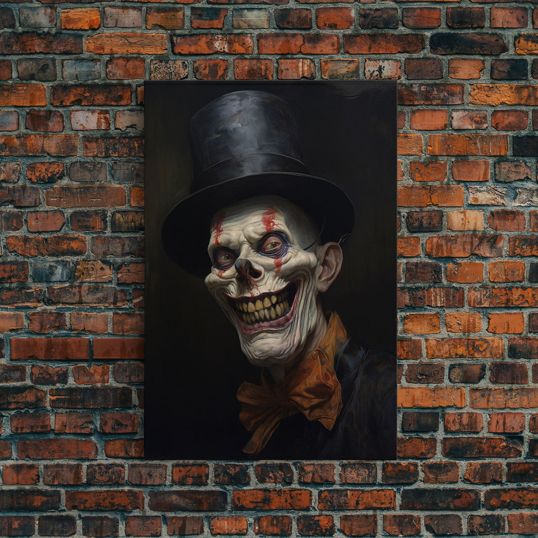 Creepy Clown Art Canvas Print, Victorian Horror Decor, Gothic Halloween Art, Framed Canvas, Halloween Canvas, Scary Wall Art, Unusual Decor