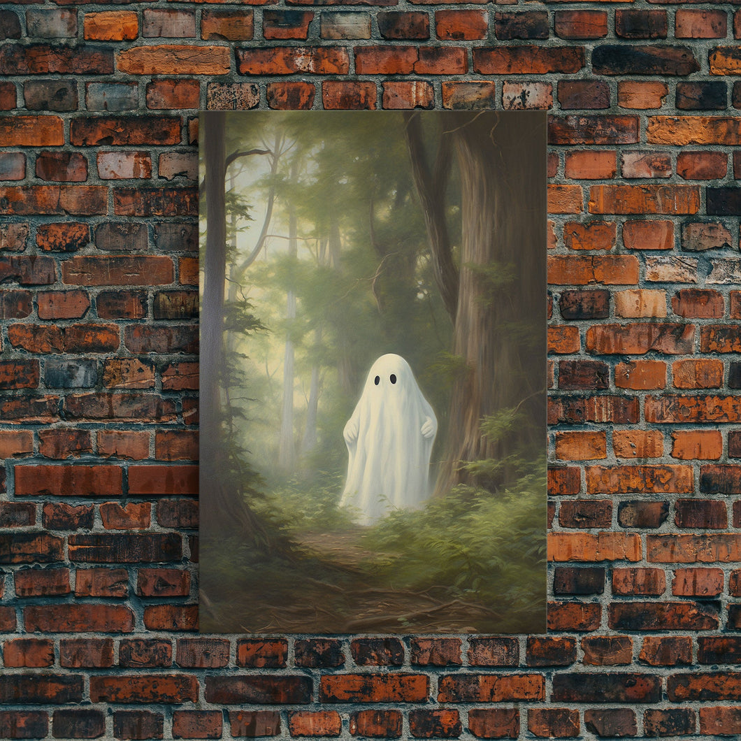 Cute Little Ghost In The Forest, Gothic Victorian Haunted Art, Dark Academia, Framed Canvas or Canvas Art, Cool Wall Art, Halloween Decor