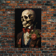 Load image into Gallery viewer, Spooky Halloween Art, Floral Skeleton, Framed Canvas Print, Skeletal Art, Halloween Art Print, Halloween Decoration, Halloween Printables
