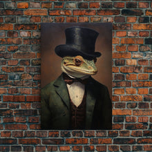 Load image into Gallery viewer, Dark Academia Victorian Gecko Art, Framed Canvas Print or Canvas, Halloween Art, Spooky Decor, Halloween Decoration
