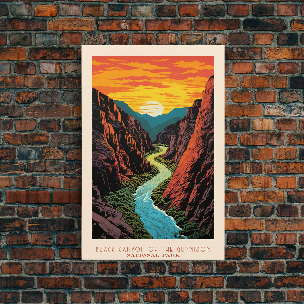 Black Canyon National Park Colorado Travel Art, National Park Print, Minimalist Travel Art, Midcentury Modern Style Landscape Painting