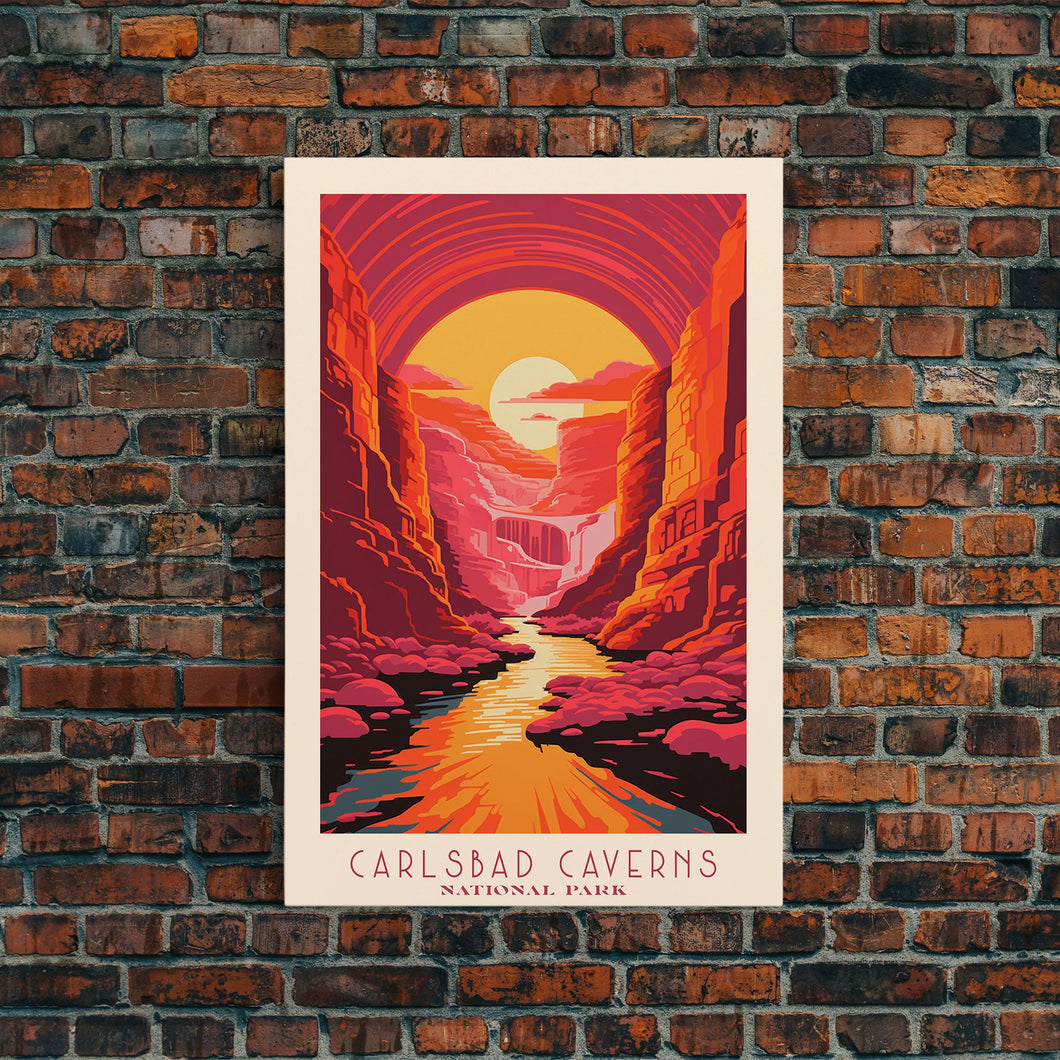 Carlsbad Caverns National Park New Mexico Travel Art, National Park Print, Minimalist Travel Art, Midcentury Modern Style Landscape Painting