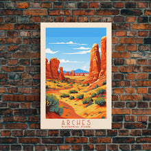 Carregar imagem no visualizador da galeria, Arches National Park, Framed Wall Art Canvas Print, Travel Poster, Travel Art, Roadtrip Decor, Cool Wall Art, Retro State Park Art
