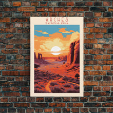 Carregar imagem no visualizador da galeria, Arches National Park, Framed Wall Art Canvas Print, Travel Poster, Utah Travel Art, Roadtrip Decor, Cool Wall Art, Retro State Park Art
