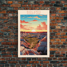 Carregar imagem no visualizador da galeria, Badlands National Park, Framed Wall Art Canvas Print, Travel Poster, South Dakota Travel Art, Roadtrip Decor, Cool Art, Retro State Park Art
