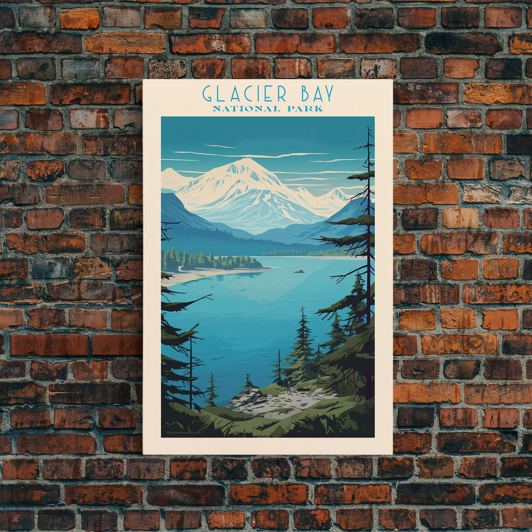 Glacier Bay National Park Alaska Travel Art, National Park Print, Minimalist Travel Art, Midcentury Modern Style Landscape Painting