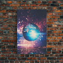 Load image into Gallery viewer, Disco Ball Print, Disco Ball Decor, Canvas Print, Wall Hanging, Portrait Art, Retro Wall Art, Trendy Wall Art, Game Room Decor, Couple Gift
