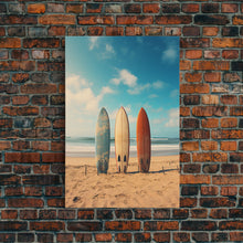 Load image into Gallery viewer, Surf Board Art, Framed Canvas Print, Surf Decor, Surf Art, Surfboard Wall Art, Surf Wall Art, Surf Poster, Surf Board Decor, Beach House Art
