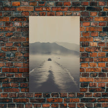 Load image into Gallery viewer, Boat Art, Black And White, Minimalist Wall Art, Mountain Wall Art, Canvas Print, Wall Hanging, Portrait Art, Nature Print, Nautical Print
