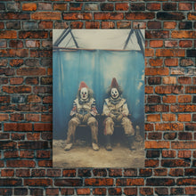 Load image into Gallery viewer, Clown Art, Clown Print, Canvas Print, Wall Hanging, Portrait Art, Halloween Wall Decor, Spooky Room Decor, Moody Wall Art, Horror Decor
