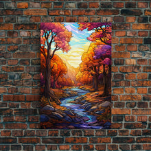 Carregar imagem no visualizador da galeria, Beautiful Fall Decor, Framed Canvas Print, Mosaic / Stained Glass Style Painting, Gliclee Print, Autumn Decor, Thanksgiving Decorations
