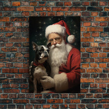 Carregar imagem no visualizador da galeria, Santa Claus And His Boston Terrier, Christmas Wall Art, Dog Gift, Christmas Dog, Winter Wall Art, Santa Decor, Santa Art Print, Cute Dog
