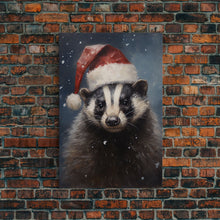 Carregar imagem no visualizador da galeria, Cute Christmas Badger In A Santa Hat, Framed Canvas Print, Christmas Art, Christmas Decor, Christmas Art Print, Christmas Wall Art
