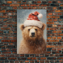 Carregar imagem no visualizador da galeria, Cute Christmas Bear In A Santa Hat, Framed Canvas Print, Christmas Art, Christmas Decor, Christmas Art Print, Christmas Wall Art
