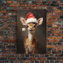 Cargar imagen en el visor de la galería, Cute Deer Wearing A Santa Hat, Christmas Decor, Woodland Animals, Christmas Wall Art, Winter Decor, Holiday Decor, Seasonal Decor

