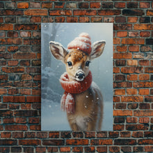Carregar imagem no visualizador da galeria, Cute Christmas Deer - Farmhouse Christmas Decor - Fawn Dressed For Christmas - Xmas Decor - Christmas Wall Art- Holiday Decorations
