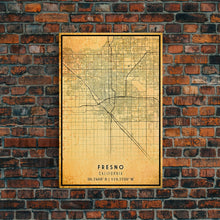 Load image into Gallery viewer, Distressed Fresno California Map, Framed Canvas Print Or Poster, California Map Print, Freso City Wall Art Map Print, Rustic Map Art
