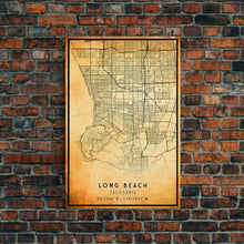 Load image into Gallery viewer, Long Beach map print poster or framed canvas | California map print poster canvas | Long Beach city map print poster canvas, distressed map
