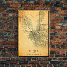 Load image into Gallery viewer, El Paso Texas Vintage Map Print, El Paso Map, Texas Map Art, El Paso City Road Map Poste, Vintage Gift Map, Travel Vacation Art, Rustic Map
