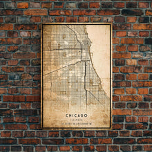 Load image into Gallery viewer, Distressed Chicago map print poster or framed canvas, Illinois road map print poster canvas, Chicago city map print poster canvas
