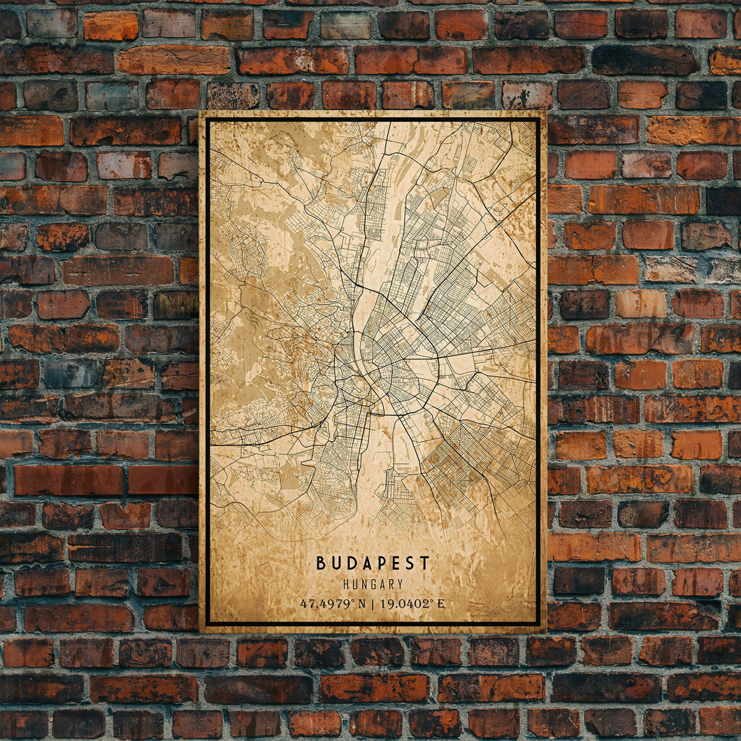 Budapest Hungary map print poster or framed canvas, Budapest map print poster canvas, Budapest map print poster canvas, Vintage Travel Art