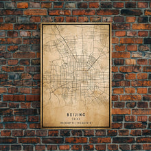 Cargar imagen en el visor de la galería, Beijing China map print poster or framed canvas, Beijing map print poster canvas, Beijing city map print poster canvas, Vintage Travel Art
