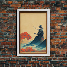 Load image into Gallery viewer, Samurai and Japanese Maple Tree Portrait, Framed Canvas Print, Ready To Hang Framed Wall Art

