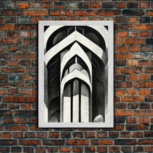 Carregar imagem no visualizador da galeria, Black And White Art Print, Art Deco Architecture, Framed Canvas Print, Ready To Hang Framed Wall Art, Living Room Wall Hanging
