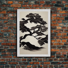 Carregar imagem no visualizador da galeria, Black and White Bonsai Tree, Framed Canvas Print, Ready To Hang Framed Wall Art, Living Room Wall Hanging
