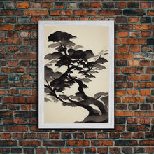 Carregar imagem no visualizador da galeria, Black and White Japanese Maple Tree, Framed Canvas Print, Ready To Hang Framed Wall Art, Living Room Wall Hanging
