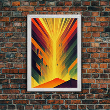 Load image into Gallery viewer, Unique art deco style abstract art, reflections of a sunset through stained glass, framed canvas print
