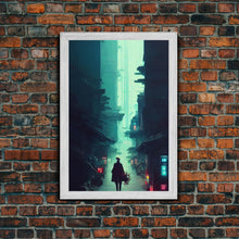 Load image into Gallery viewer, Cyberpunk Tokyo, 80s style retro-futurism, blade runner inspired art, ready to hang framed canvas print wall decor
