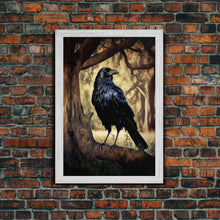 Load image into Gallery viewer, Portrait of a raven, cool crow art, framed canvas print
