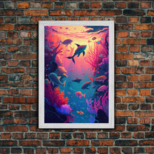Load image into Gallery viewer, 80s Vibe Under The Sea Coral Reef Art, framed canvas print, fish and reef art
