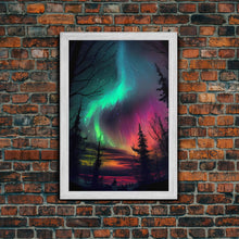 Carregar imagem no visualizador da galeria, Aurora Borealis, Northern Lights Art, framed canvas print, snow capped mountain landscape art
