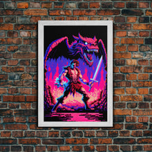 Carregar imagem no visualizador da galeria, Tabletop RPG art, vaporwave neon aesthetic, Barbarian art, framed canvas print
