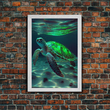 Load image into Gallery viewer, Cute Sea Turtles swimming in the ocean, sea turtle wall decor, framed canvas print
