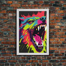 Cargar imagen en el visor de la galería, CHOMP! Wolf Bite! Framed Canvas Print, Unique Pop Art Style Animal Print
