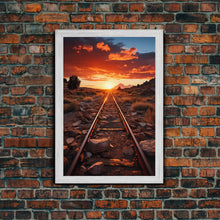 Carregar imagem no visualizador da galeria, Abandoned Train Tracks Somewhere In The Arizona Desert, Framed Canvas Print, Western Decor
