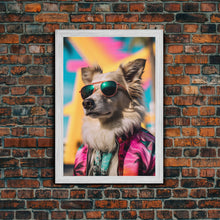 Load image into Gallery viewer, Dog With Shades, Pomeranian Wall Print, Dog Wall Art, Pink Shirt, Funny Wall Art, Framed Wall Art, Framed Canvas, Wall Print, Wall Canvas
